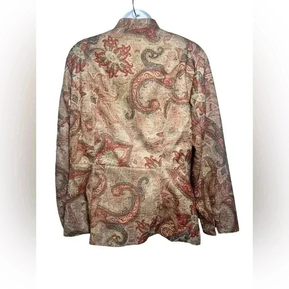 Coldwater Creek Jacket Button Up Mandarin Collar Retro Print Pockets Lined - Picture 4 of 9